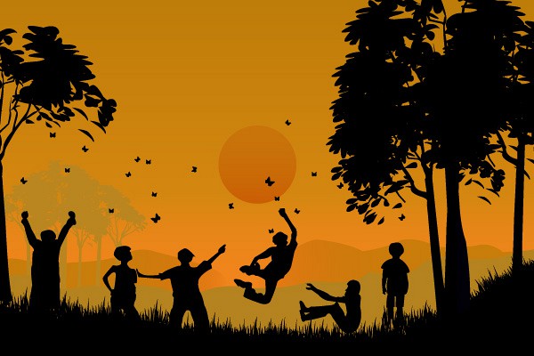 Playing Children Vector Silhouette